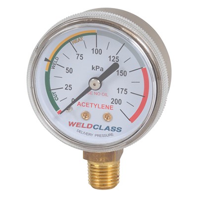 WELDCLASS REGULATOR GAUGE - ACET LP (0 - 200KPA)